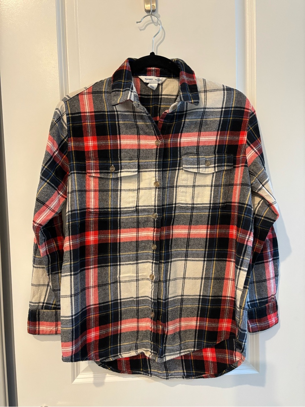 Old Navy Long-Sleeve Plaid Flannel Shirt in White Tartan
